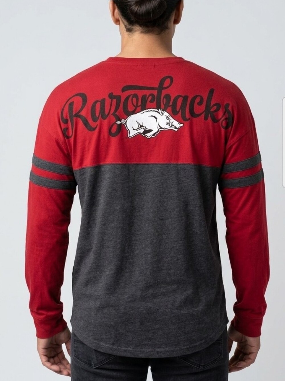 Razorbacks Long Sleeve Shirt Red Large Oversize Thumb Holes Glitter